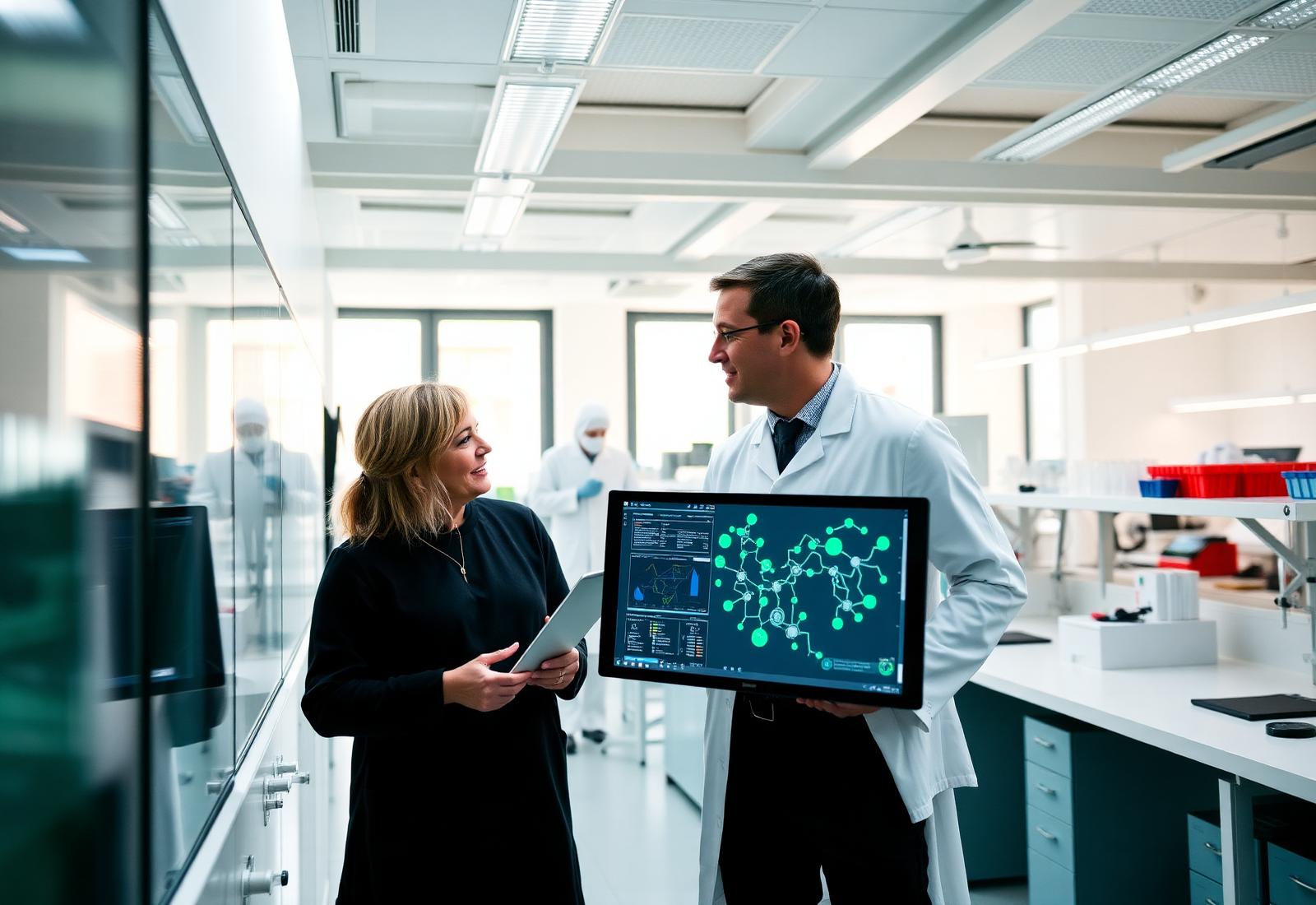 Researchers reviewing molecular data