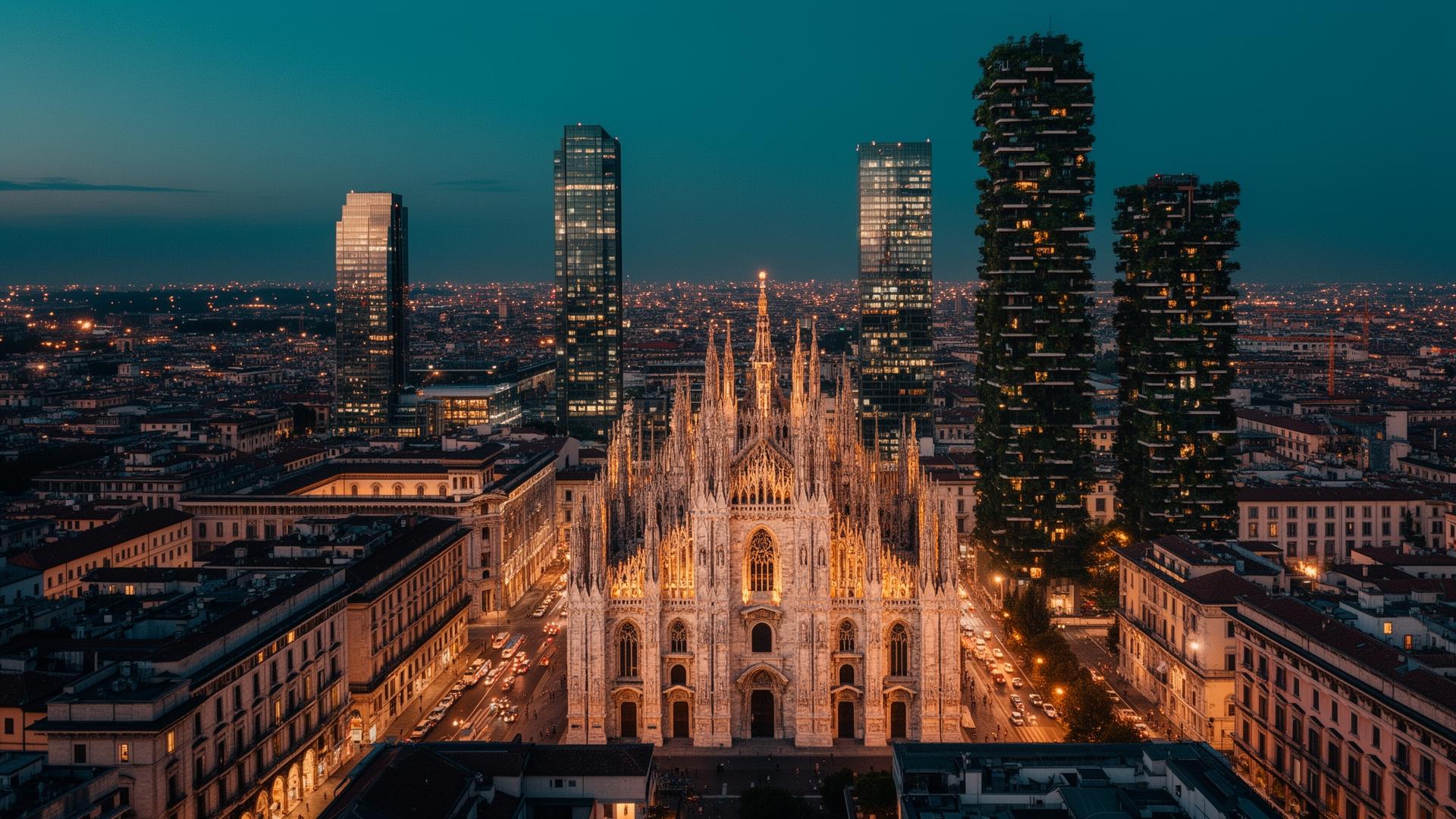 Milan at dusk — Duomo with Porta Nuova skyline