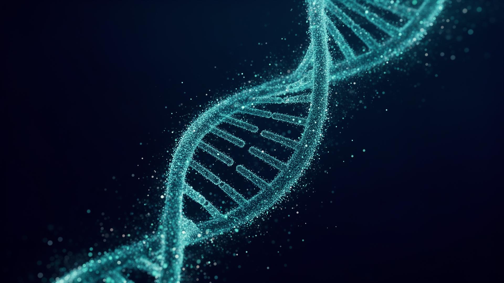 Glowing molecular helix on a deep navy background